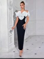 Beautiful Bandage Dress (Black with White Rose)
